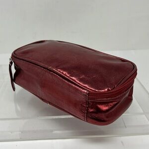 Clarins Metallic Red Zip Around Cosmetic Pouch Case Clutch